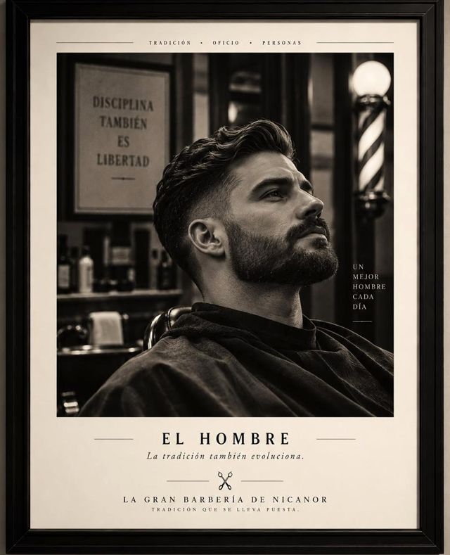 Cuadro El Hombre: retrato editorial de un hombre con barba y corte clásico